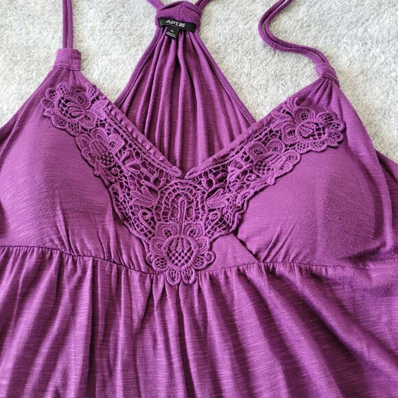 Vintage Apt 9 Night Gown Women Medium Purple T Back Crochet Lace Soft Cotton - Picture 3 of 9